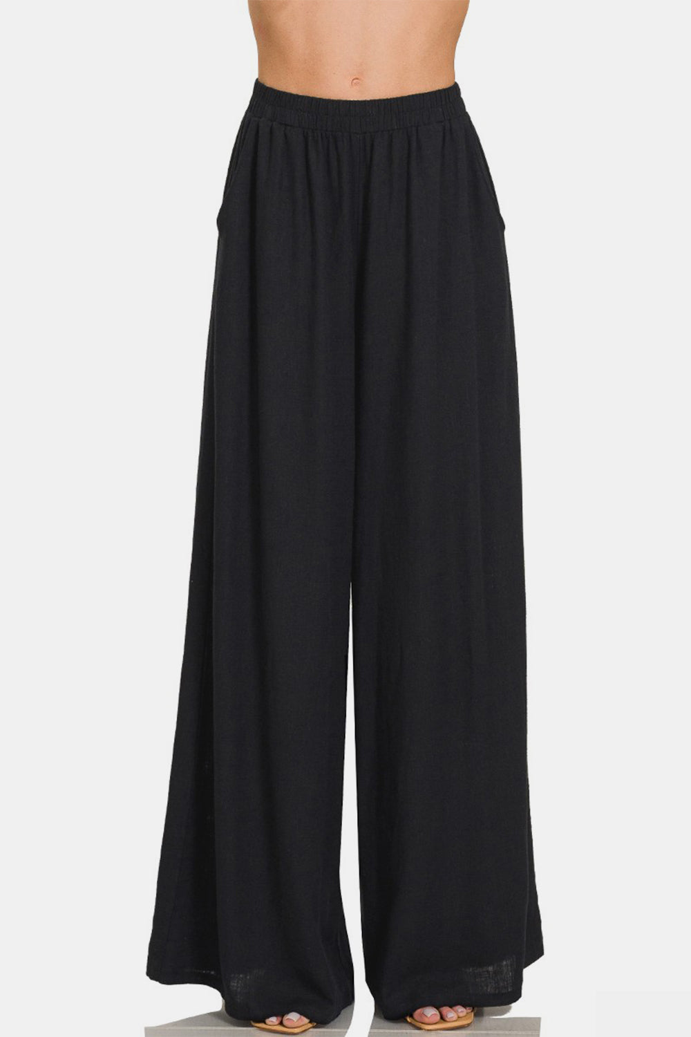 Effortless Appeal Pleated Linen Blend Wide Leg Pants (Zenana)