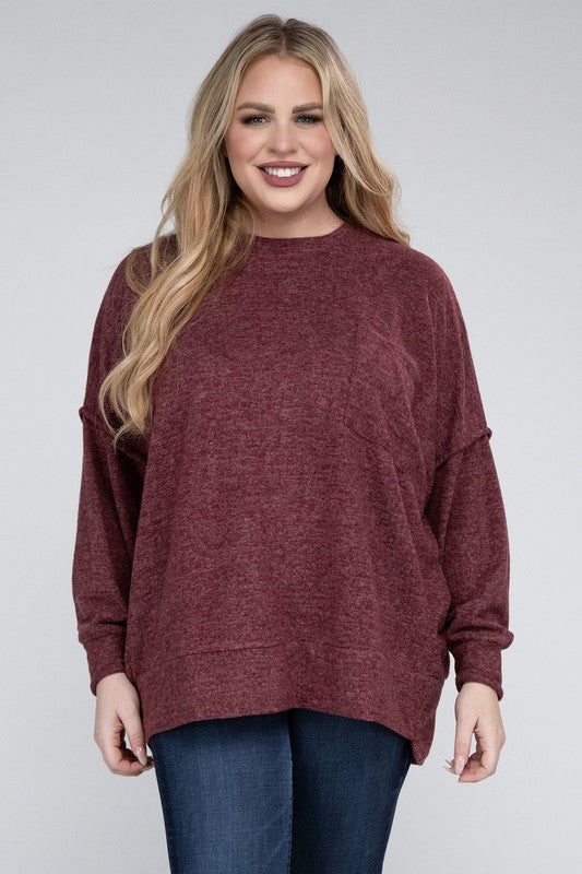 (1X-3X) Getting Serious  Brushed Melange Drop Shoulder Sweater (Multiple Colors) - BP