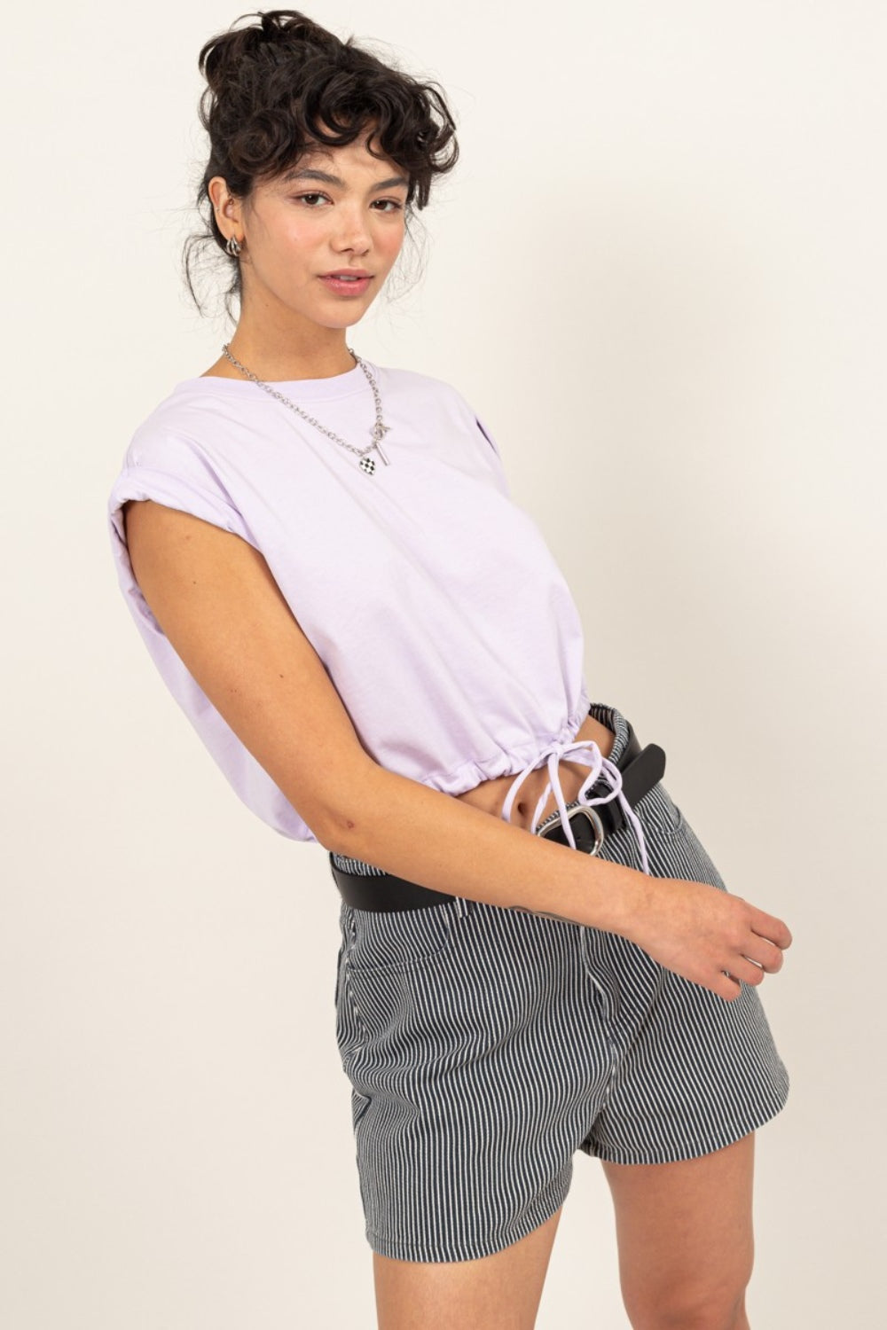 Lavender Get In The Game Drawstring Hem Crop Top (HYFVE)