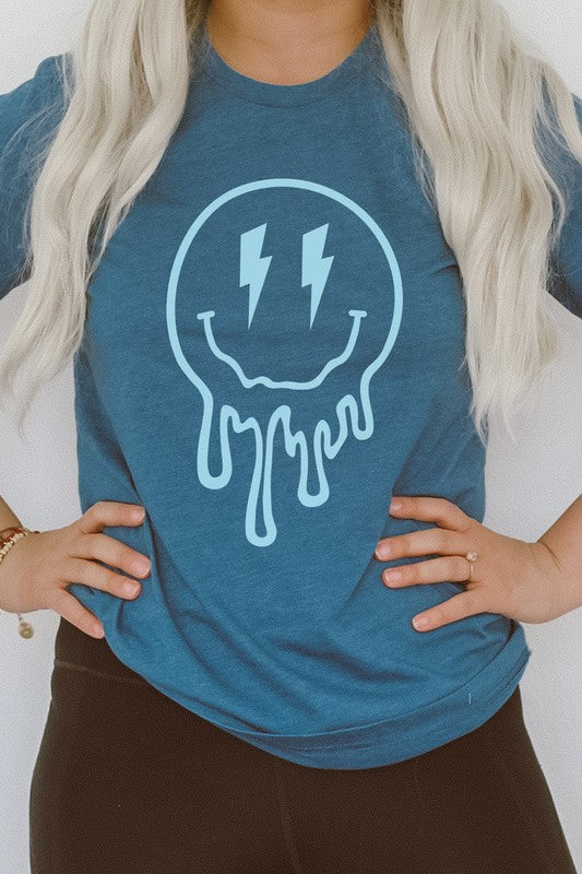 Lightning Bolt Melting Smiley Face Graphic Tee (MULTIPLE COLORS) - BP