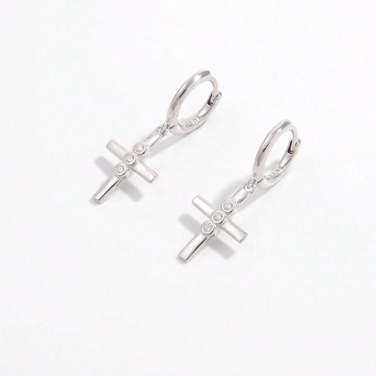 But The Cross 925 Sterling Silver Zircon Cross Earrings - BP