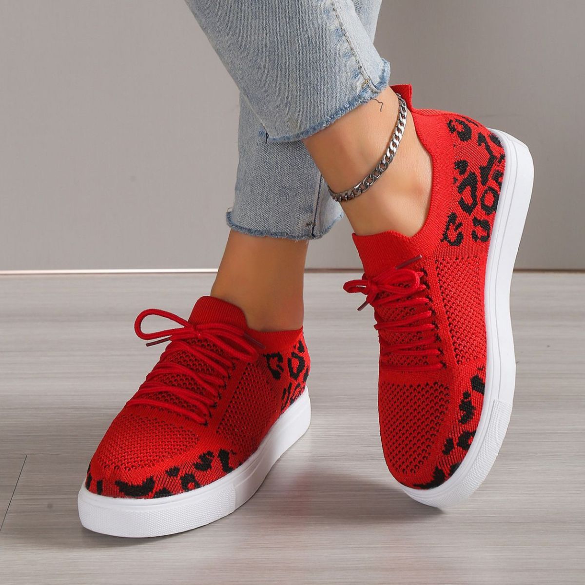 In First Place Lace-Up Leopard Flat Sneakers (Multiple Colors)