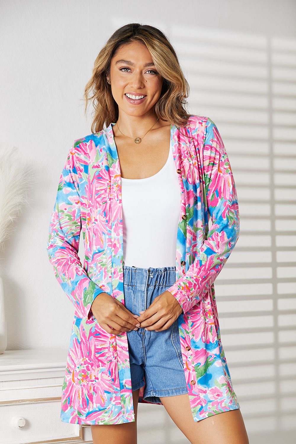 Forget Me Not Double Take Floral Open Front Long Sleeve Cardigan - BP