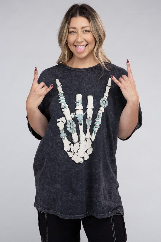 CURVY - Plus Skeleton Rock Hand Sign Graphic Top (MULTIPLE COLORS) - BP