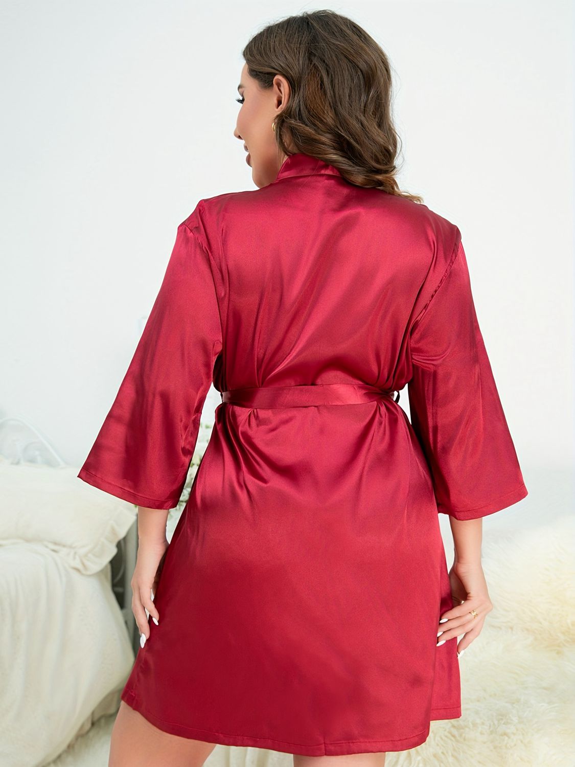 (1X-5X) Sassy Date Nights Surplice Neck Tie Waist Robe (Multiple Colors) - BP