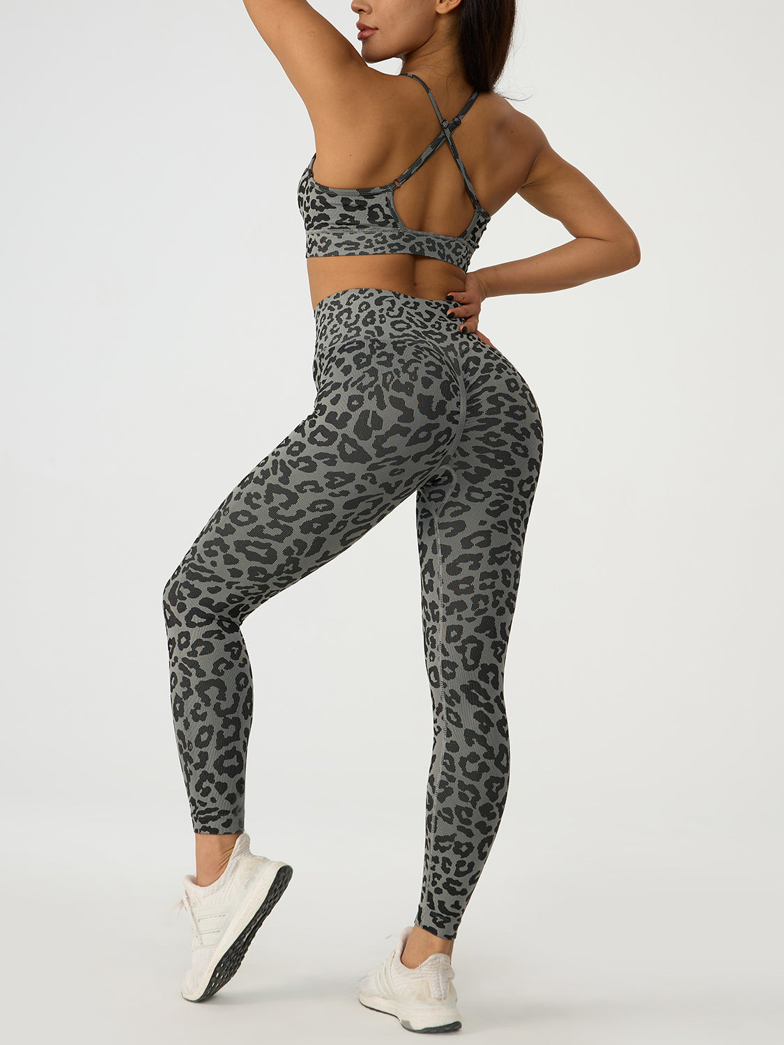 Prowlin For Gains Leopard Crisscross Top and Leggings Active Set (Multiple Colors)