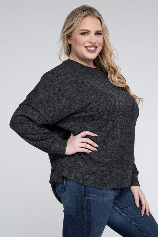 (1X-3X) Getting Serious  Brushed Melange Drop Shoulder Sweater (Multiple Colors) - BP