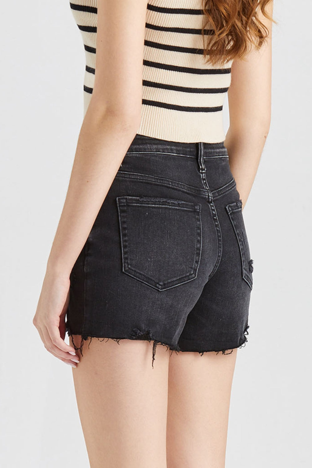 Shandelle Stepped Waist Raw Hem Denim Shorts - BP