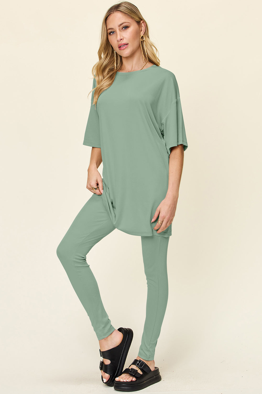 Grab Me Starbees Round Neck Dropped Shoulder T-Shirt and Leggings Set (Multiple Colors) - BP