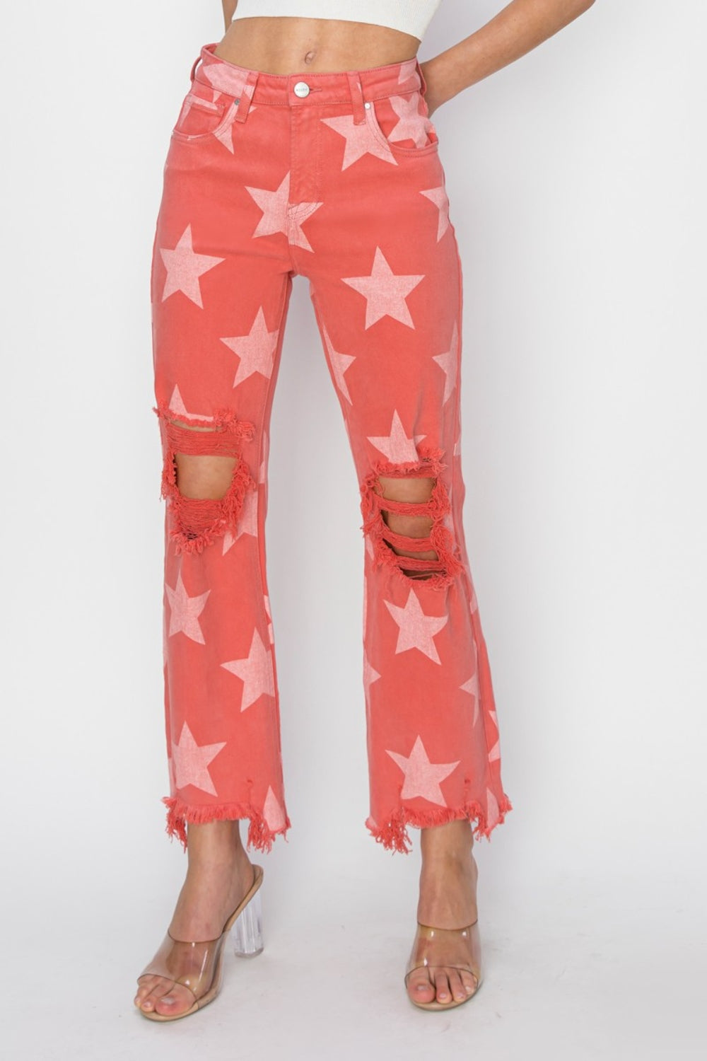 (0-3X) Star Bright RISEN Full Size Distressed Raw Hem Star Pattern Jeans - BP