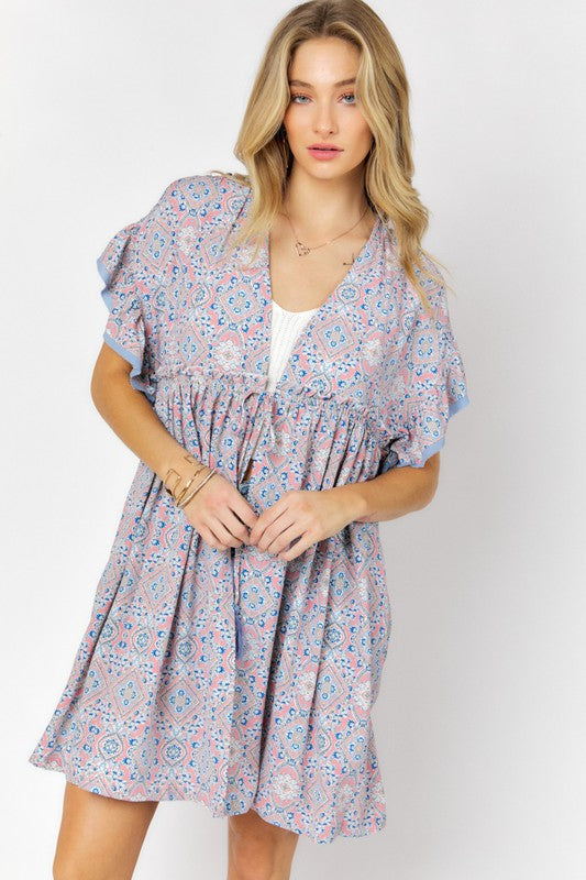 Cover Me In Daisies Printed Short Sleeve Ruffle Kimono (Davi & Dani)