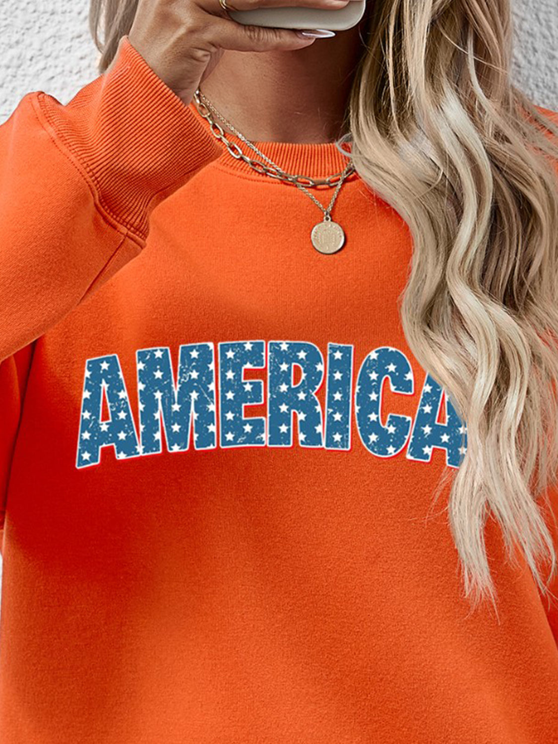 Proud To Be Here AMERICA Round Neck Dropped Shoulder Sweatshirt