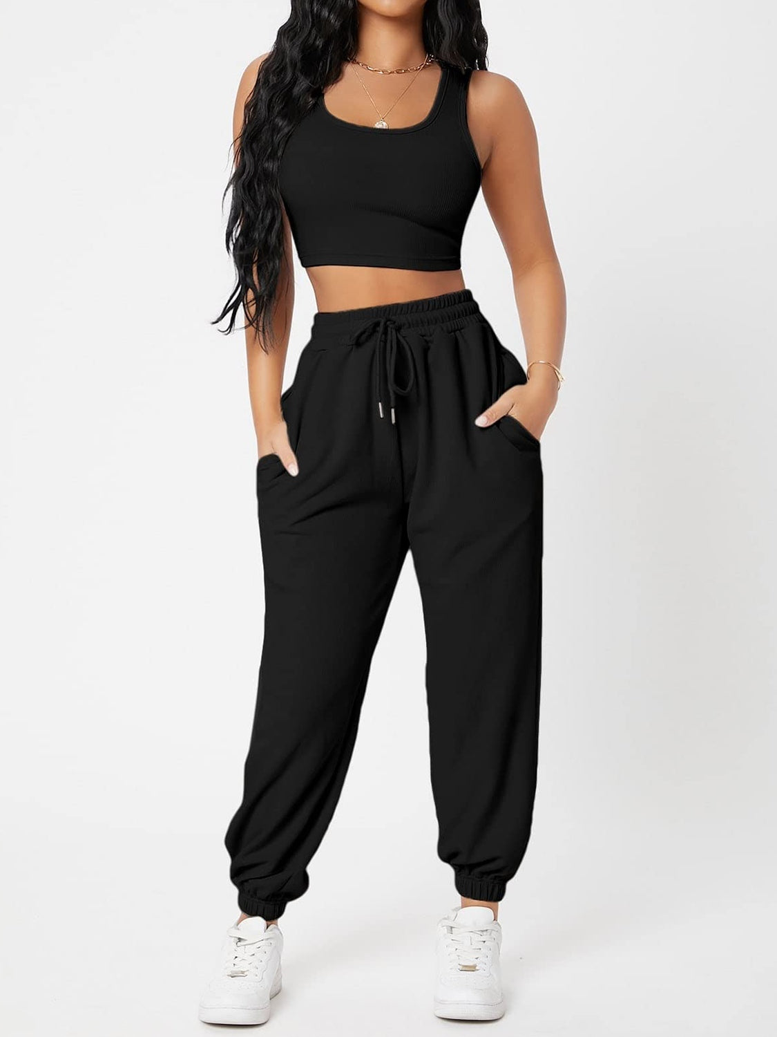 Snagged Your Attention Wide Strap Top and Drawstring Joggers Set (Multiple Colors)