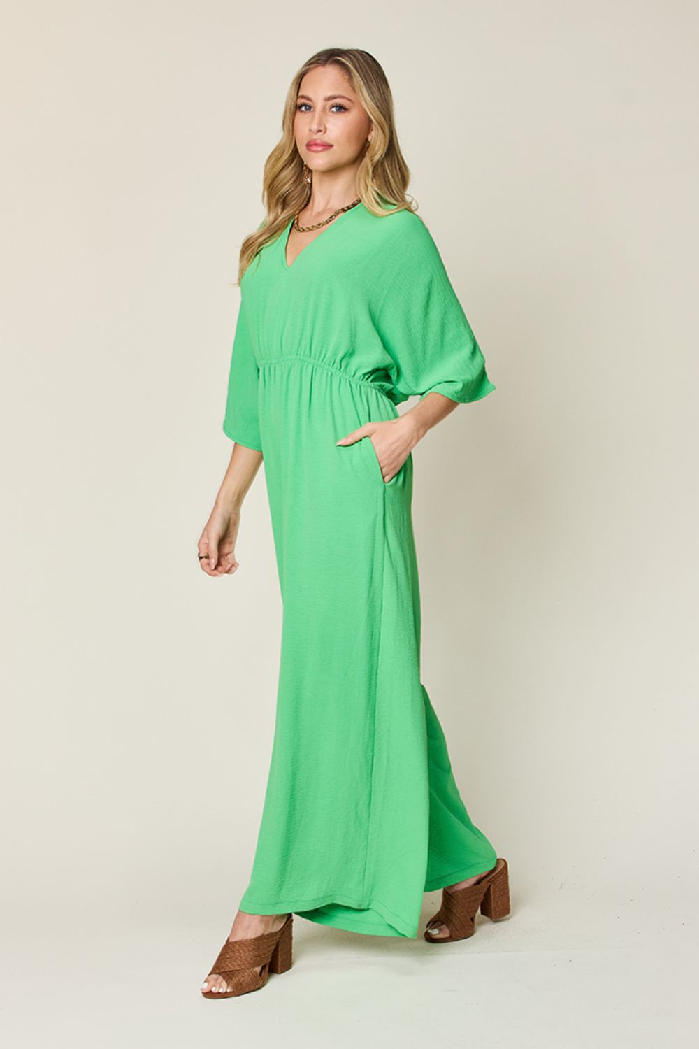 (S-3X) Stop & Stare Half Sleeve Wide Leg Jumpsuit (Double Take/Multiple Colors) - BP