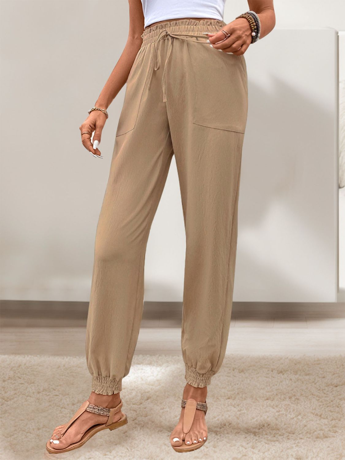 Summer Sunsets Tied Elastic Waist Pants with Pockets