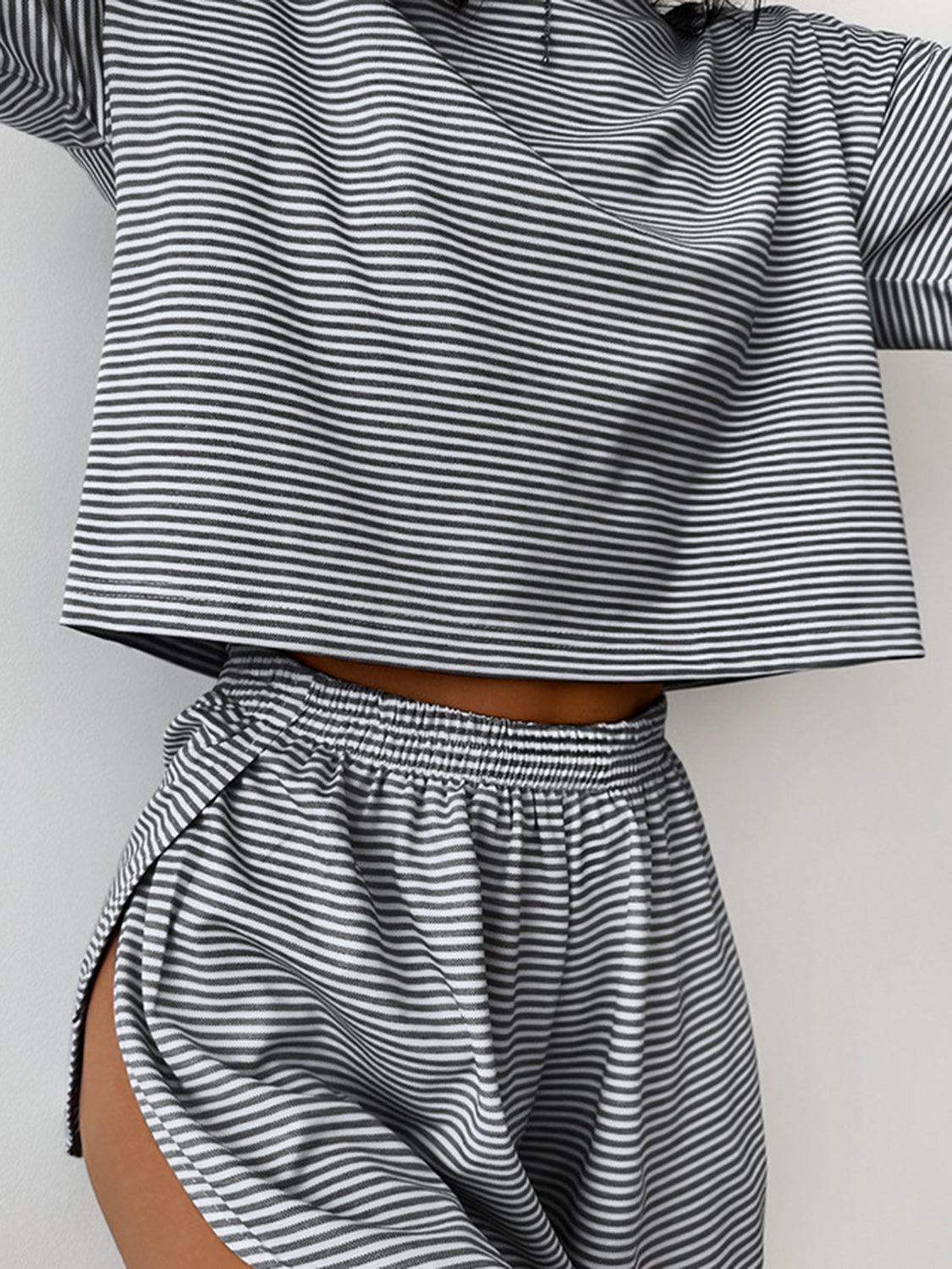 Daily Adoration Striped Round Neck Top and Shorts Set (Multiple Colors) - BP