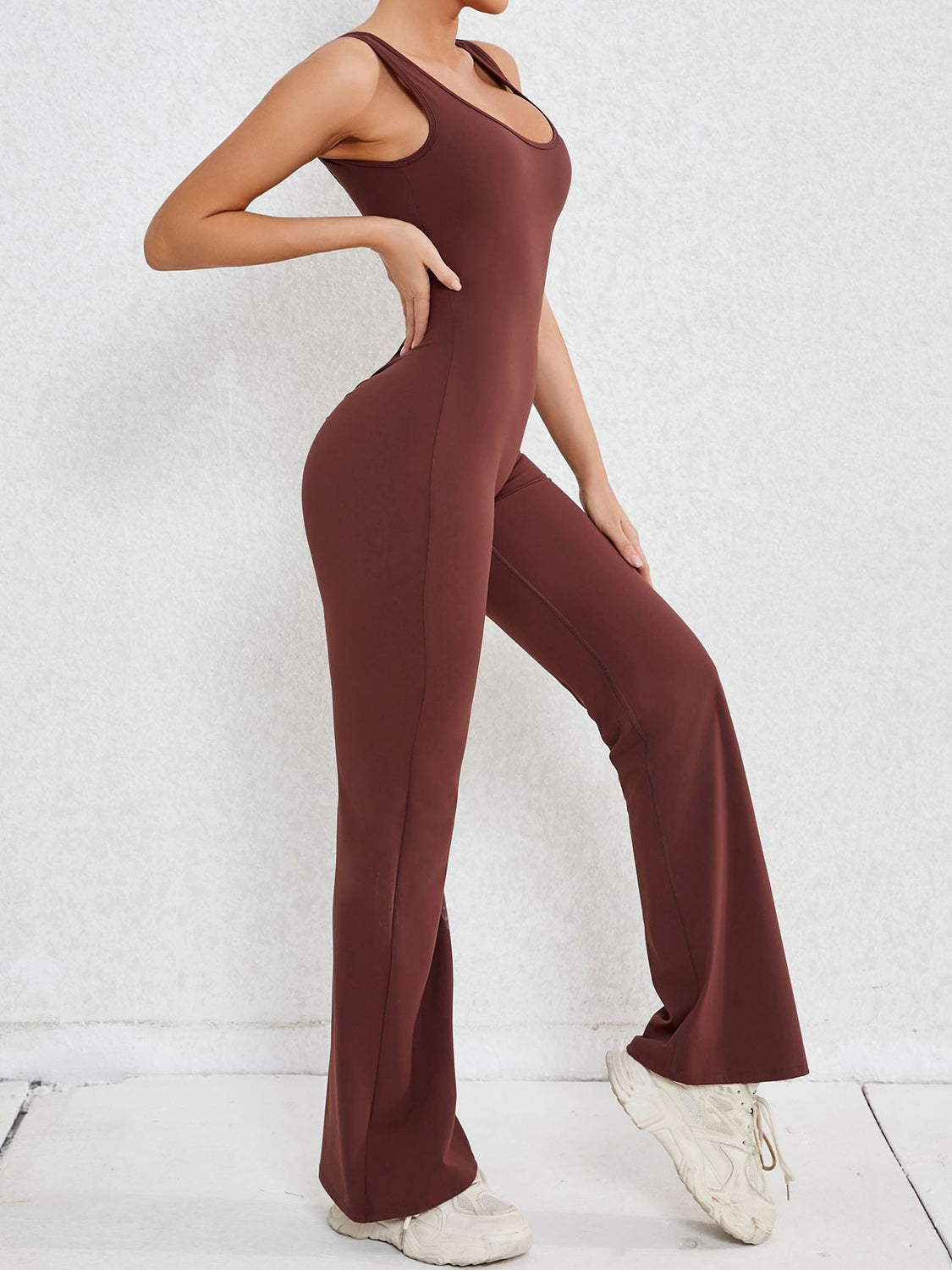 Check Me Out  Cutout Wide Strap Scoop Neck Active Jumpsuit (Multiple Colors)