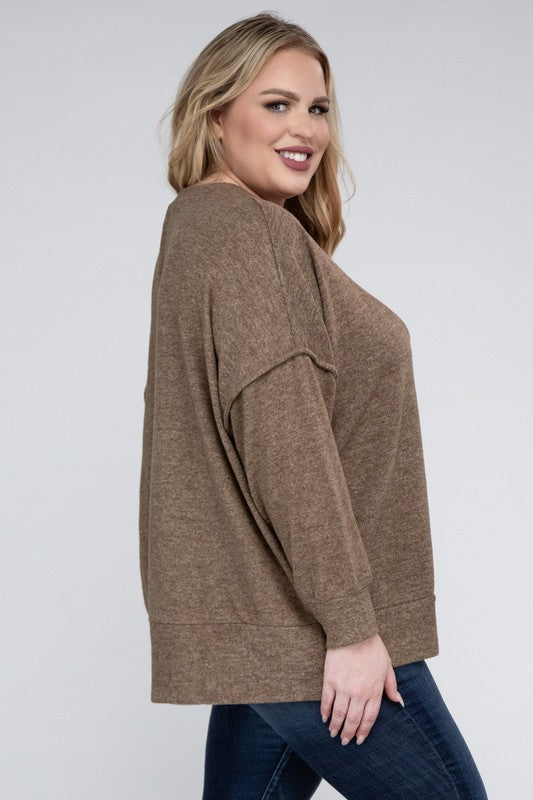 (1X-3X) Getting Serious  Brushed Melange Drop Shoulder Sweater (Multiple Colors) - BP