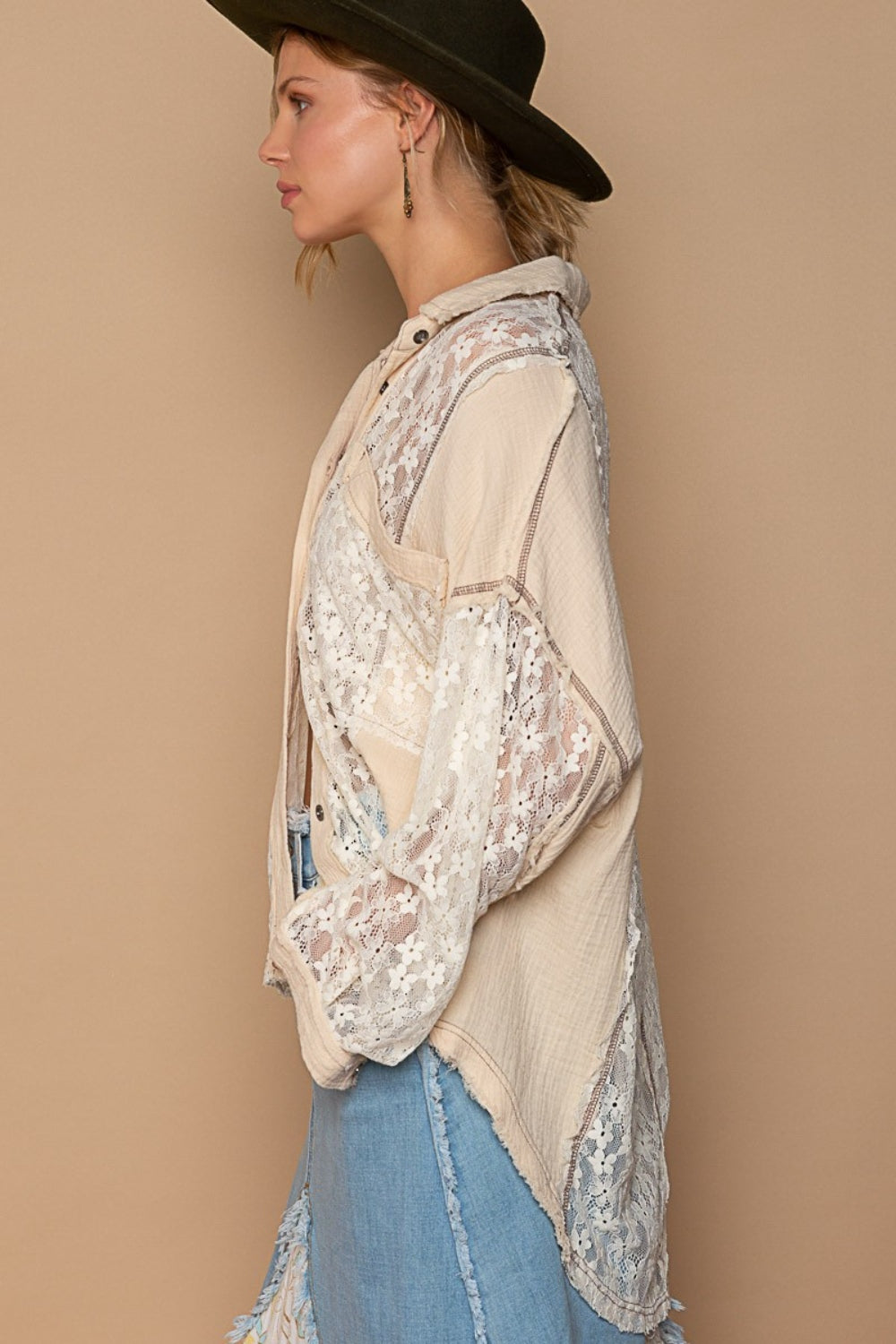 True Optimism Oversized Lace Button-Down Shirt (POL)