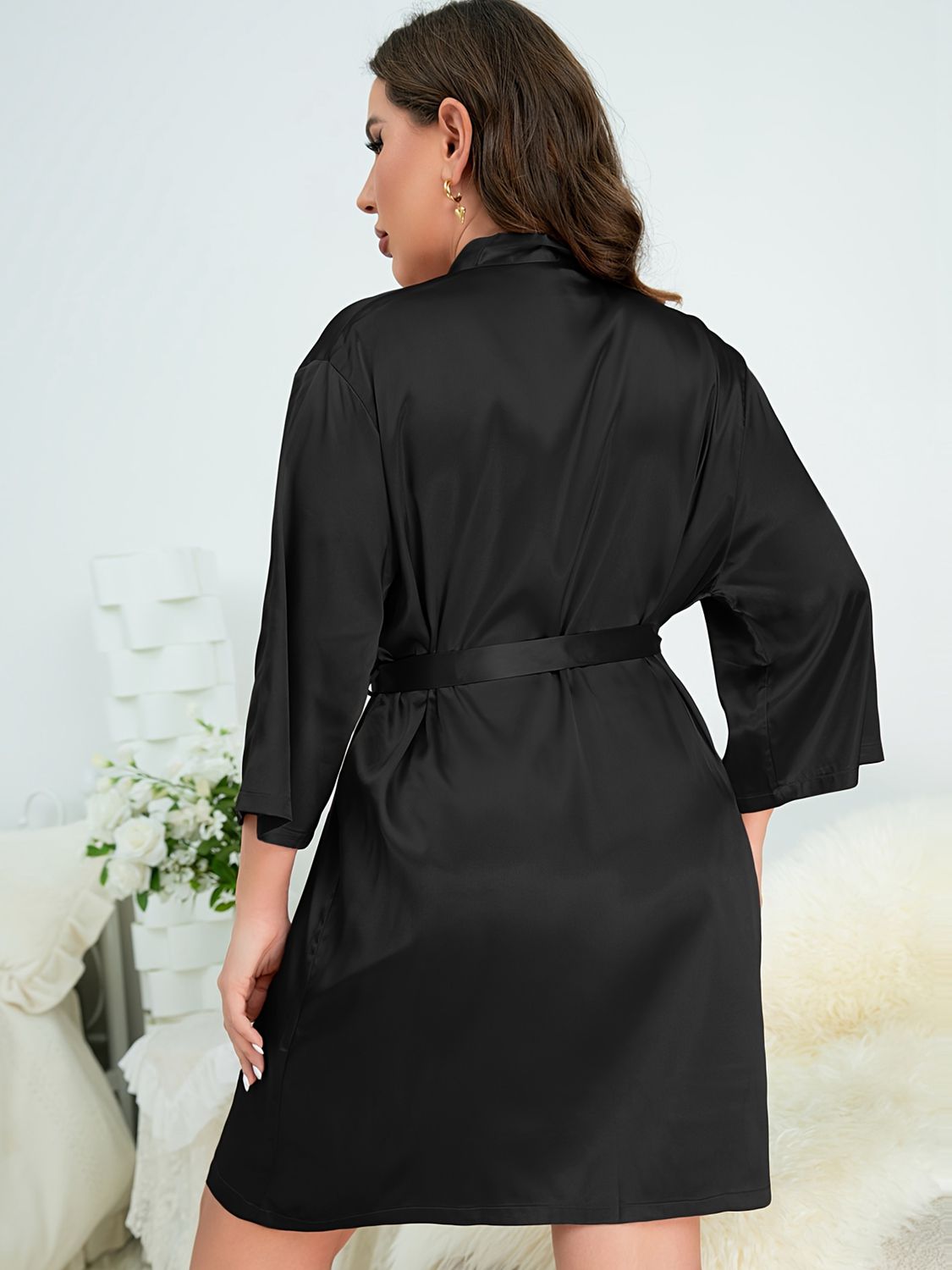 (1X-5X) Sassy Date Nights Surplice Neck Tie Waist Robe (Multiple Colors) - BP