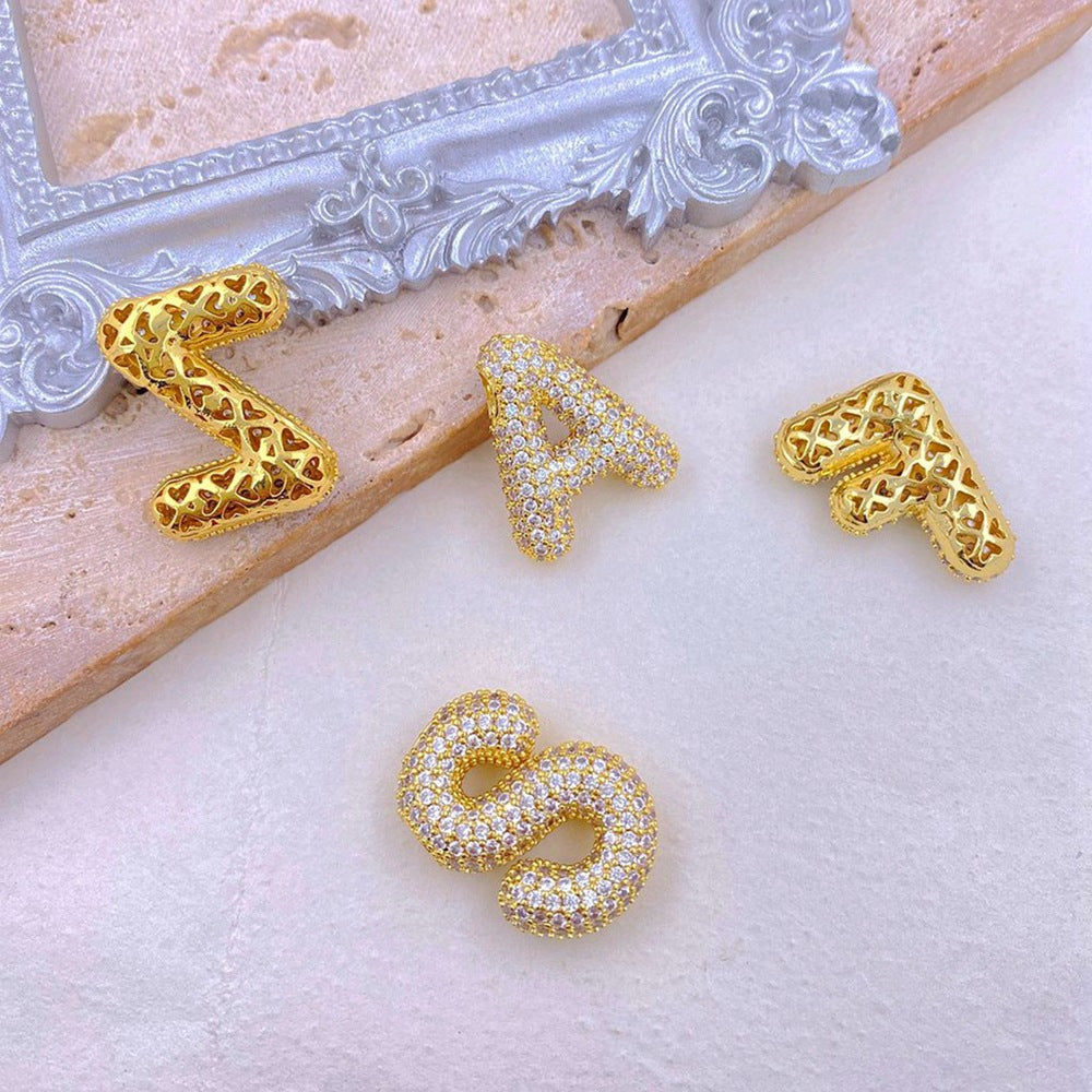 (V-Z) Hi, My Name Is Inlaid Zircon Bubble Initial Necklace