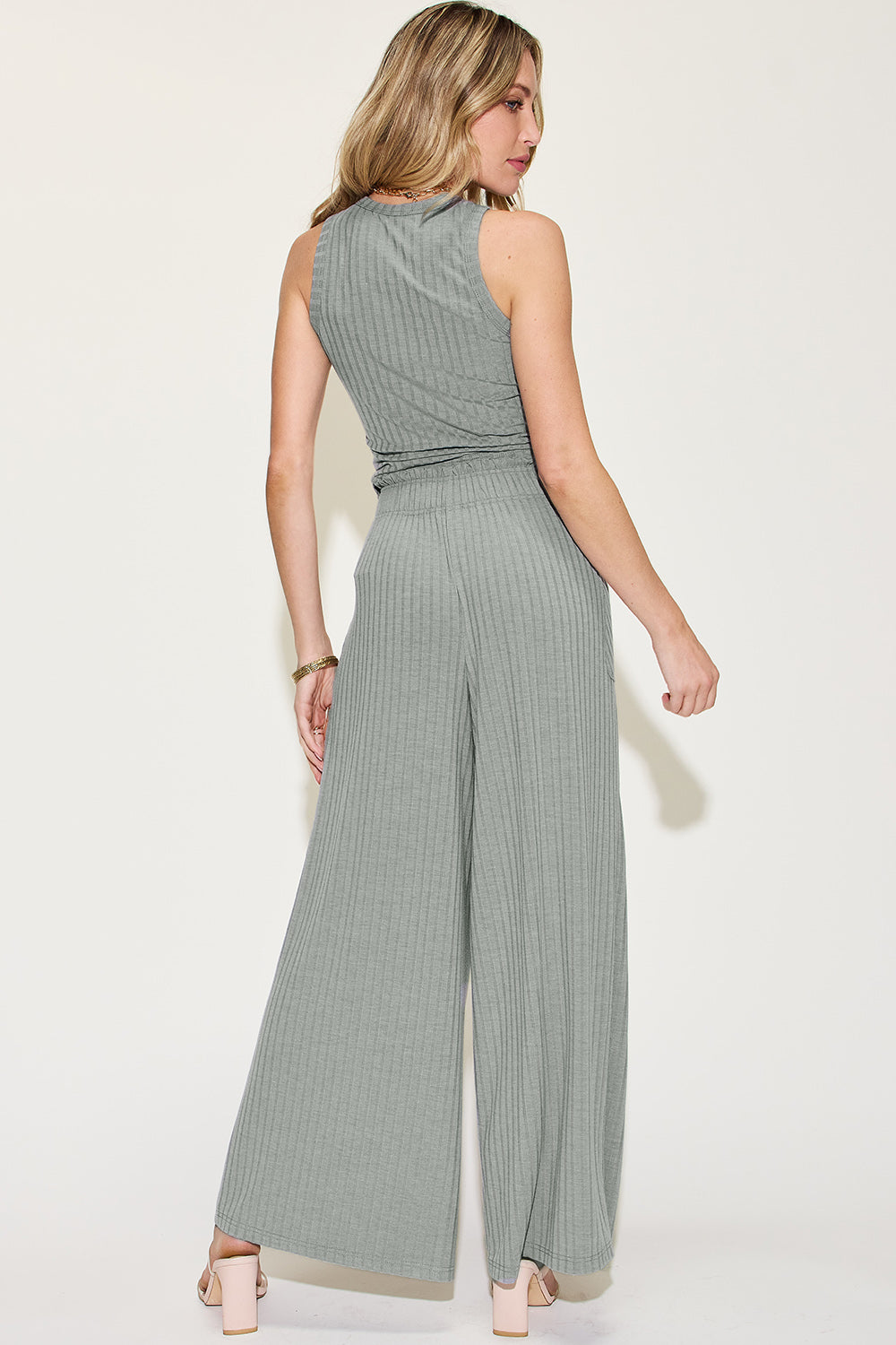 (S-3X) Dear Delilah Ribbed Tank and Wide Leg Pants Set (Multiple Colors) - BP