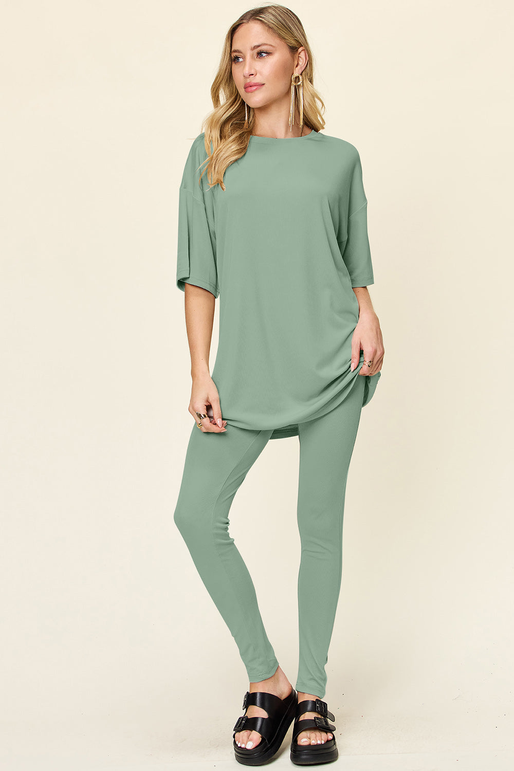 Grab Me Starbees Round Neck Dropped Shoulder T-Shirt and Leggings Set (Multiple Colors) - BP