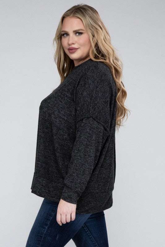 (1X-3X) Getting Serious  Brushed Melange Drop Shoulder Sweater (Multiple Colors) - BP