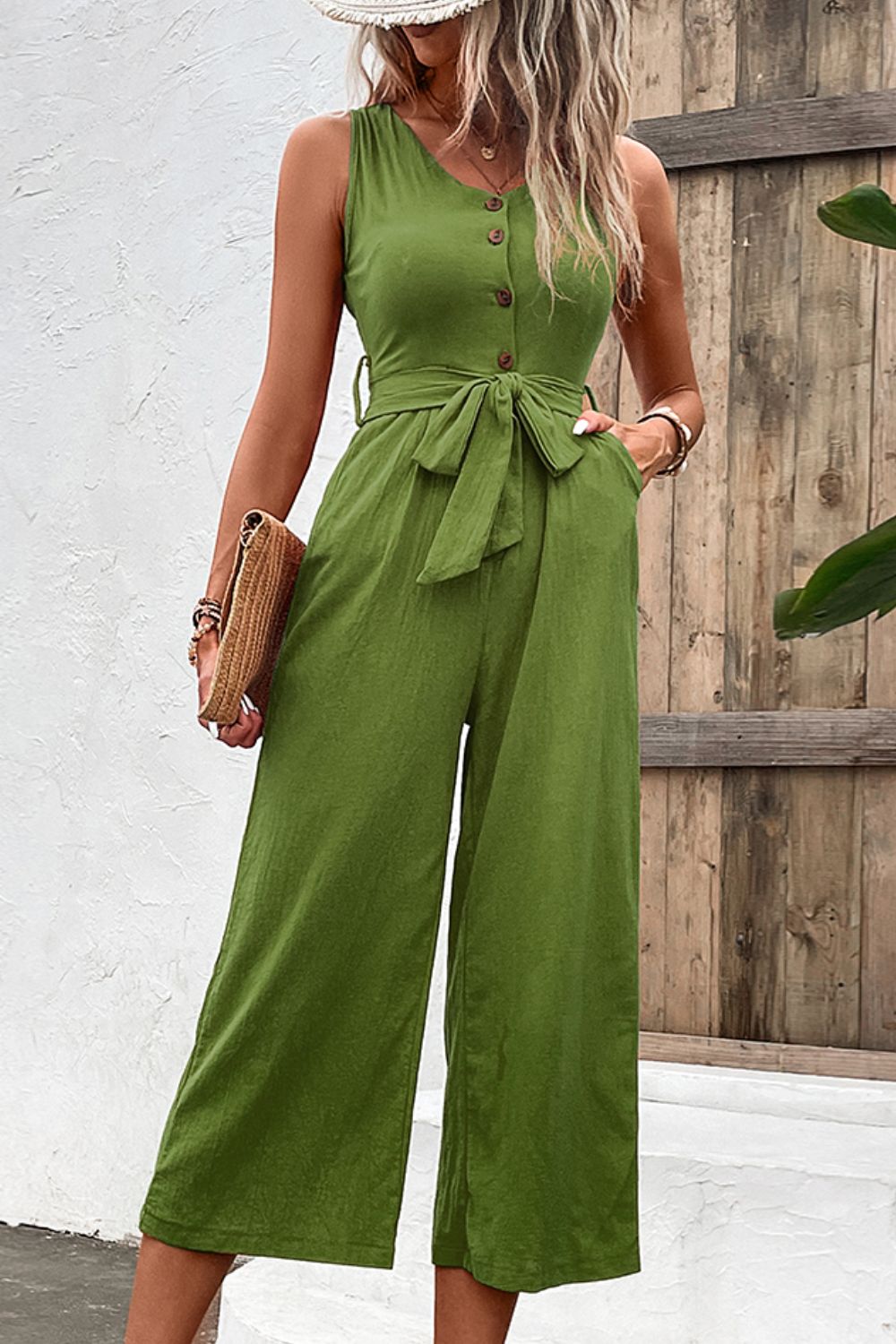 (XS-2X) Take You With Me Tie Belt Sleeveless Jumpsuit with Pockets (Multiple Colors) - BP