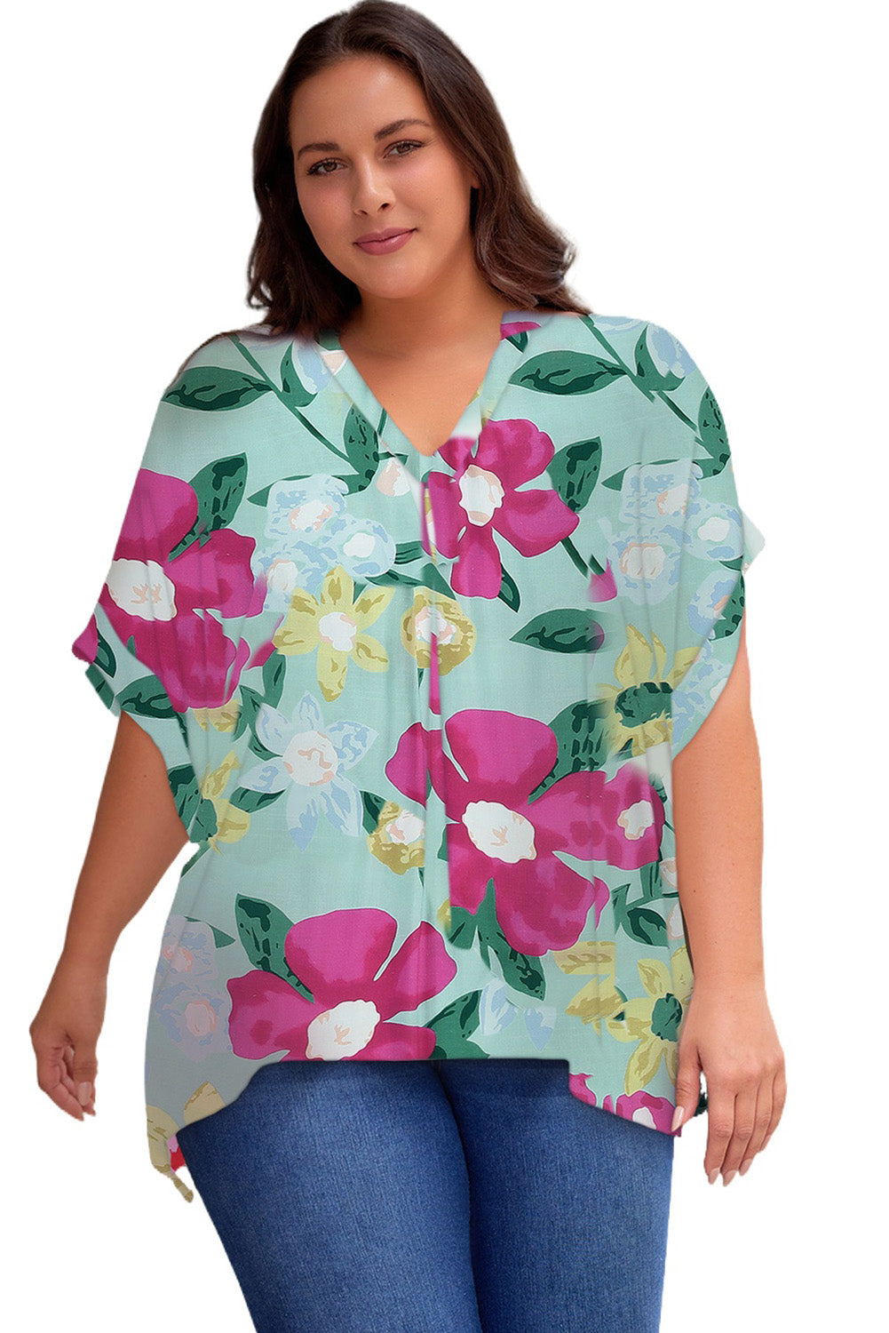 (1X-3X) Ratings Up Notched Neck Half Sleeve Top (Multiple Prints) - BP