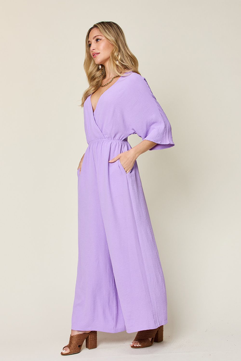 (S-3X) Stop & Stare Half Sleeve Wide Leg Jumpsuit (Double Take/Multiple Colors) - BP