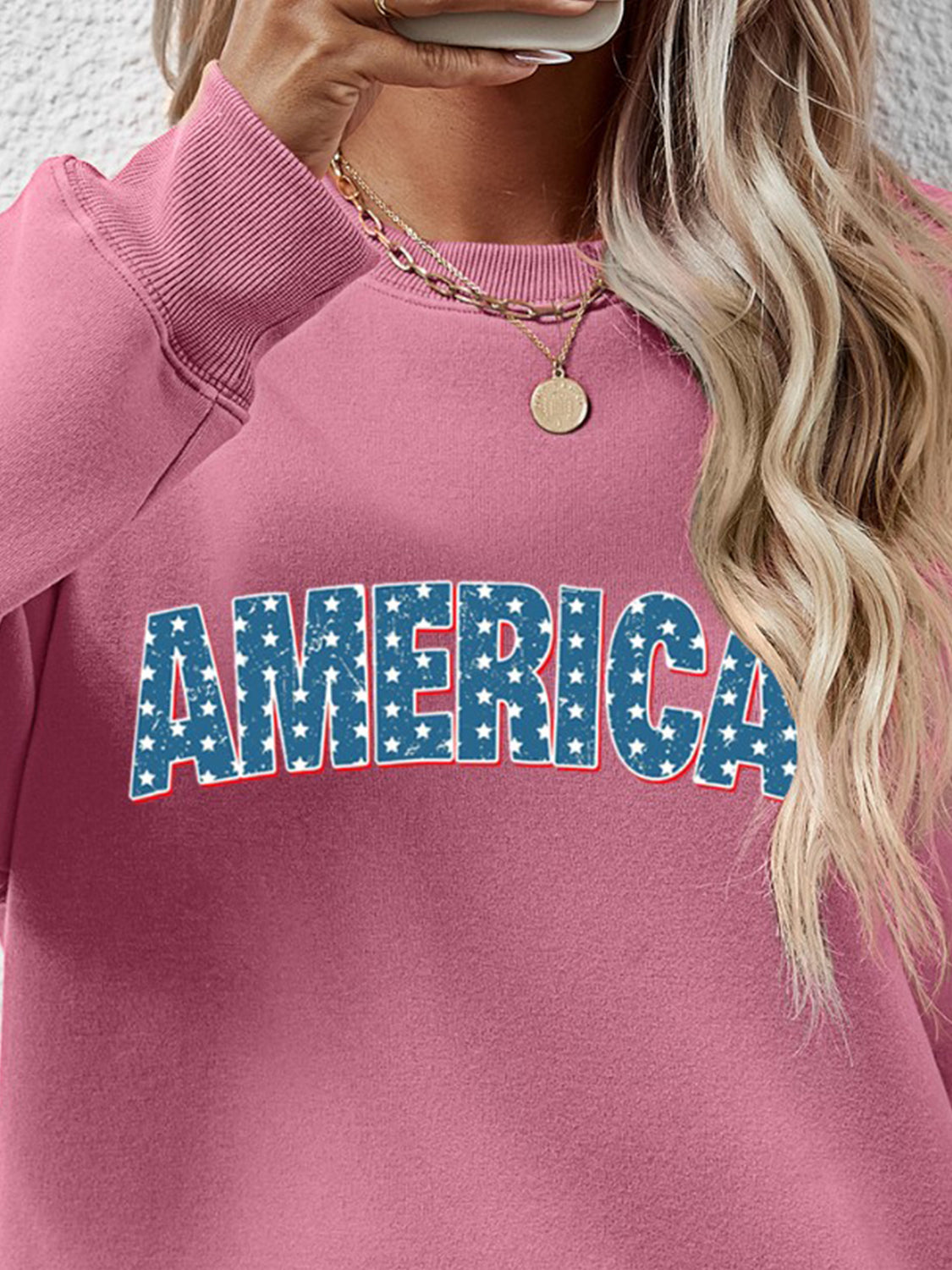 Proud To Be Here AMERICA Round Neck Dropped Shoulder Sweatshirt