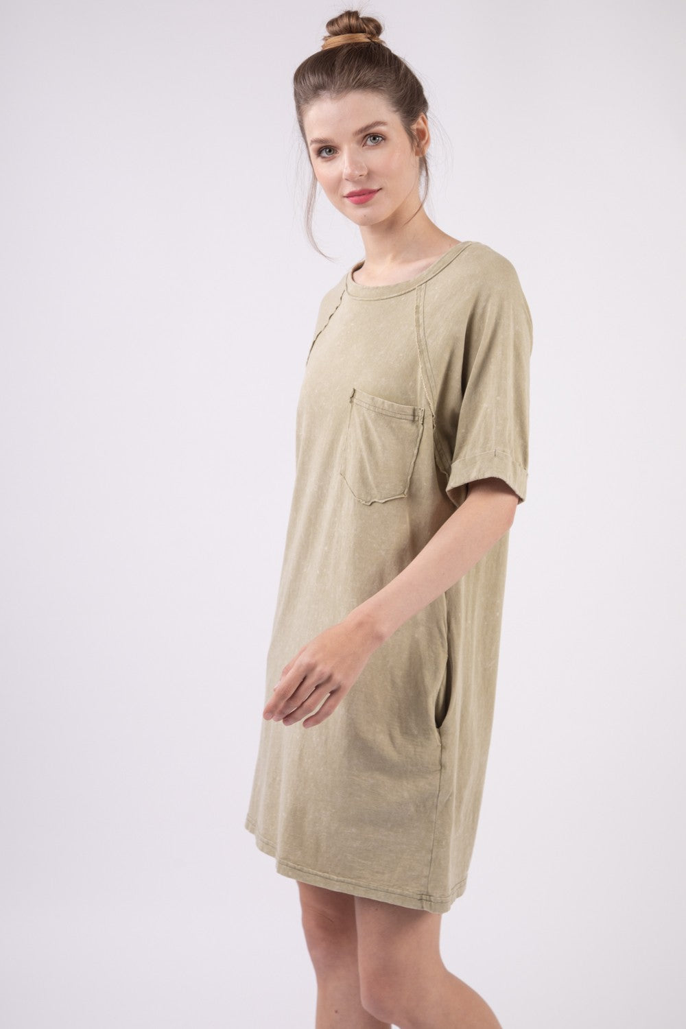 VERY J Sincere Feelings Washed Round Neck Mini Tee Dress - BP