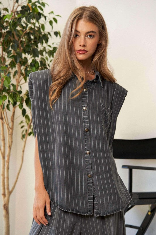 Slumber Party Stripe Button Down Shirt and Long Pants Set