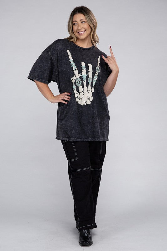 CURVY - Plus Skeleton Rock Hand Sign Graphic Top (MULTIPLE COLORS) - BP