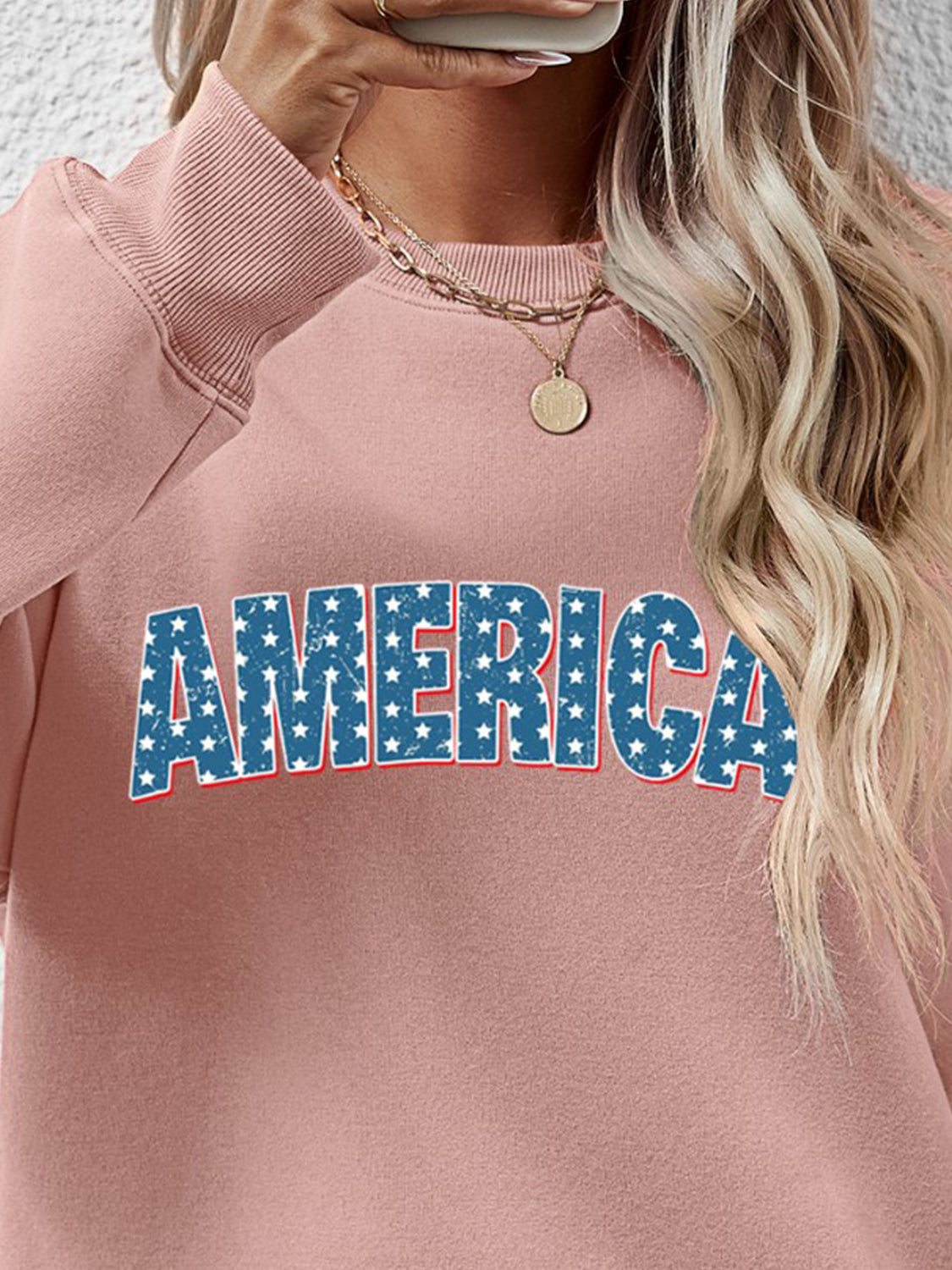 Proud To Be Here AMERICA Round Neck Dropped Shoulder Sweatshirt