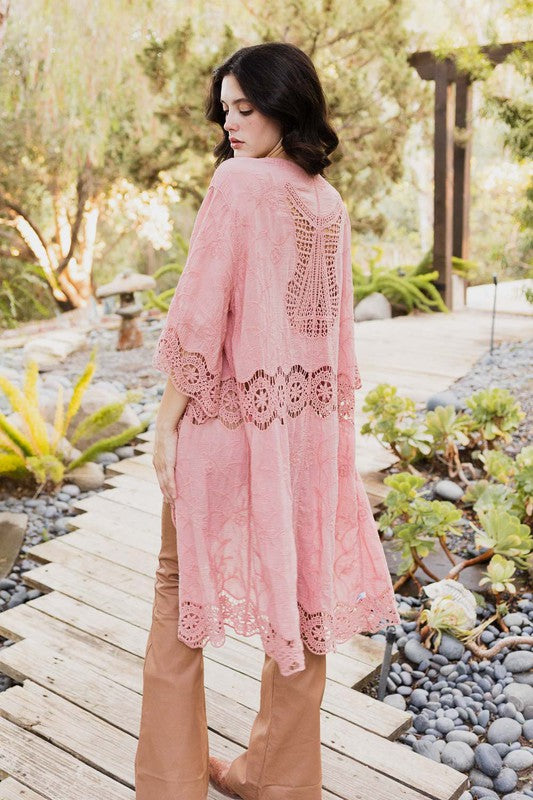 Crochet Open Patch Longline Kimono (Multiple Colors) - BP