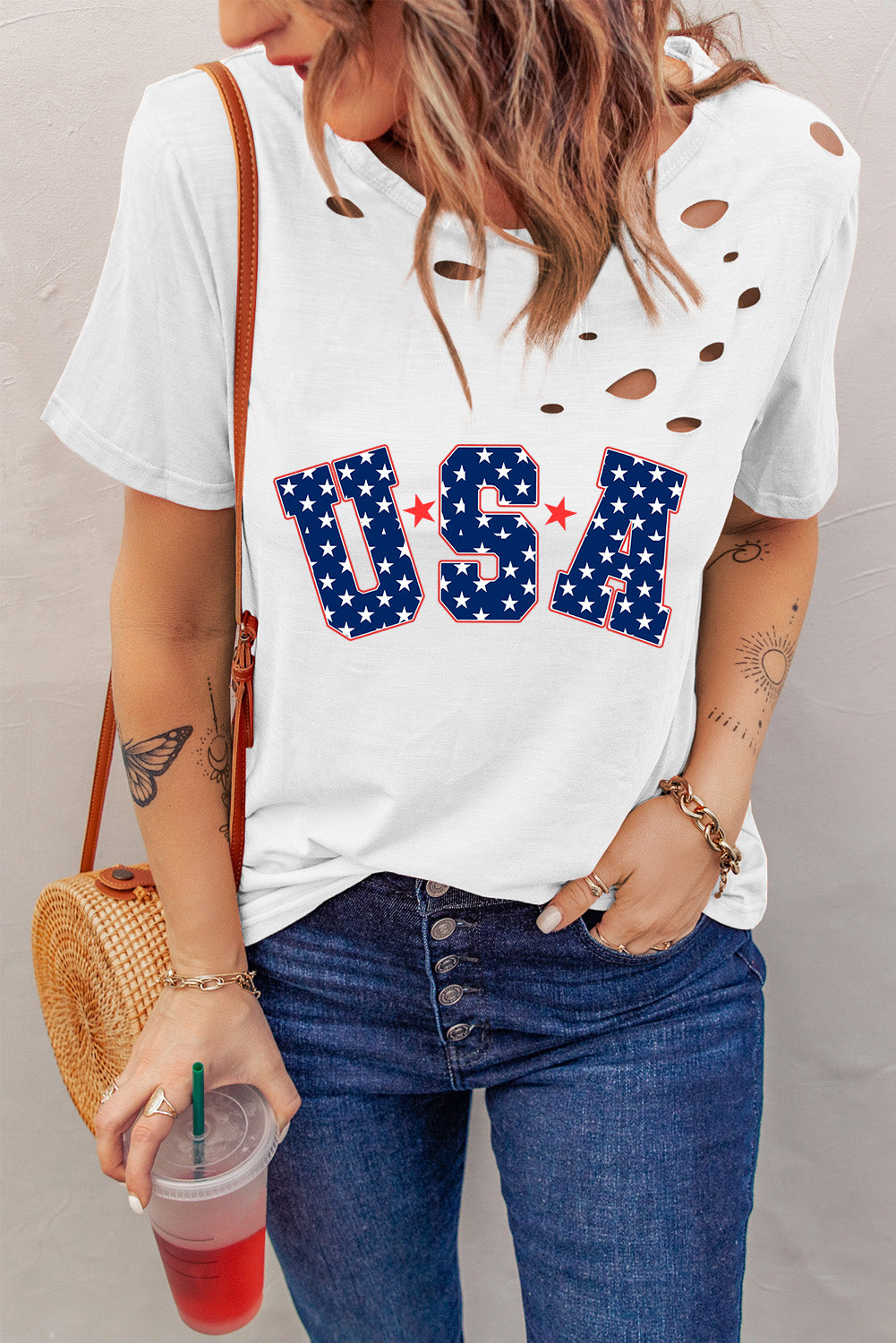 Living With Liberty Distressed USA Round Neck Short Sleeve T-Shirt