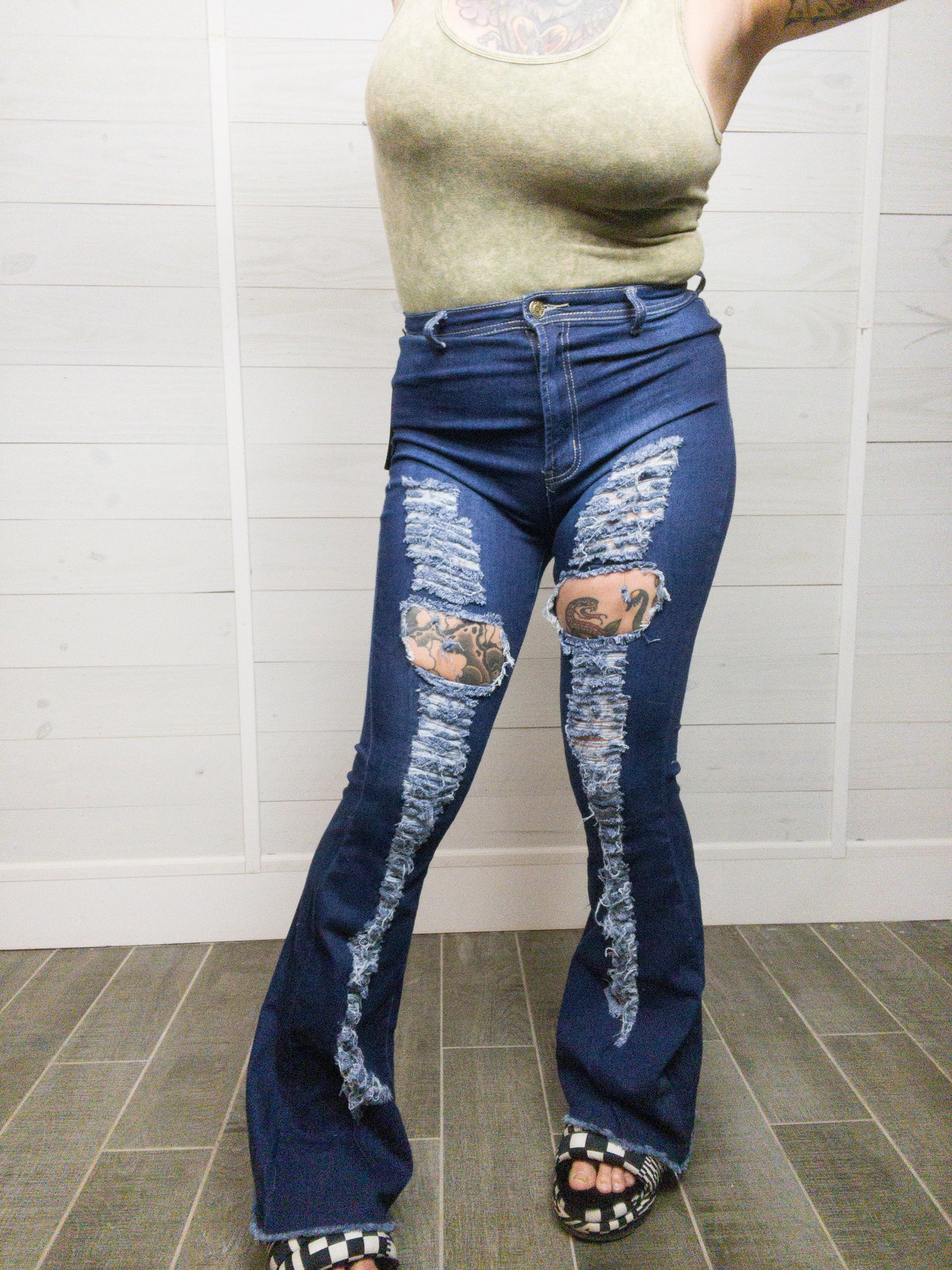 Rockstar Mentality High Waisted Distressed Bell Bottoms