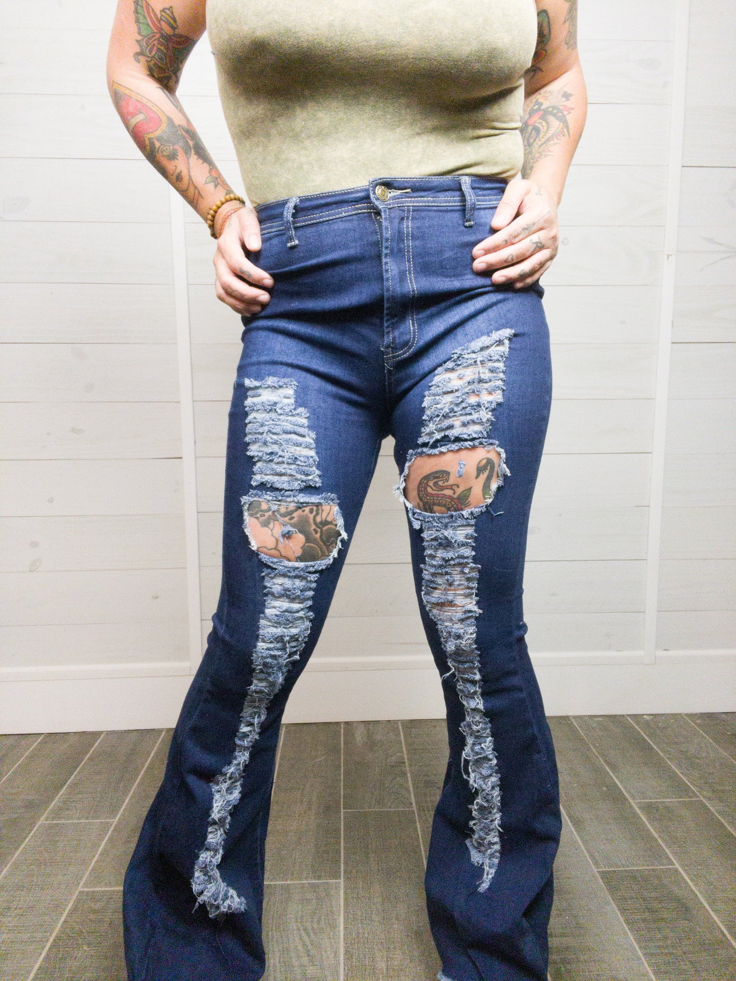 Rockstar Mentality High Waisted Distressed Bell Bottoms