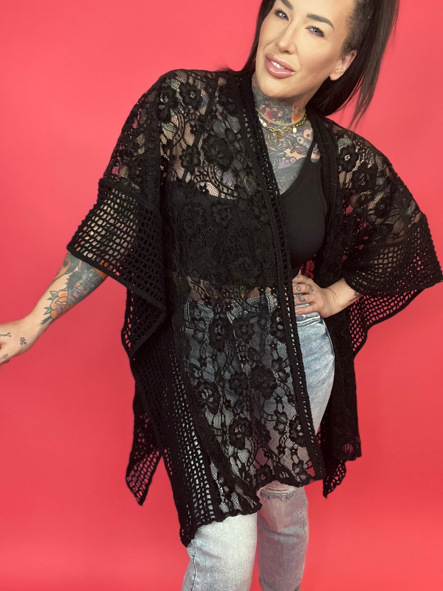 Floral Lace Textured Kimono (Multiple Colors) - BP