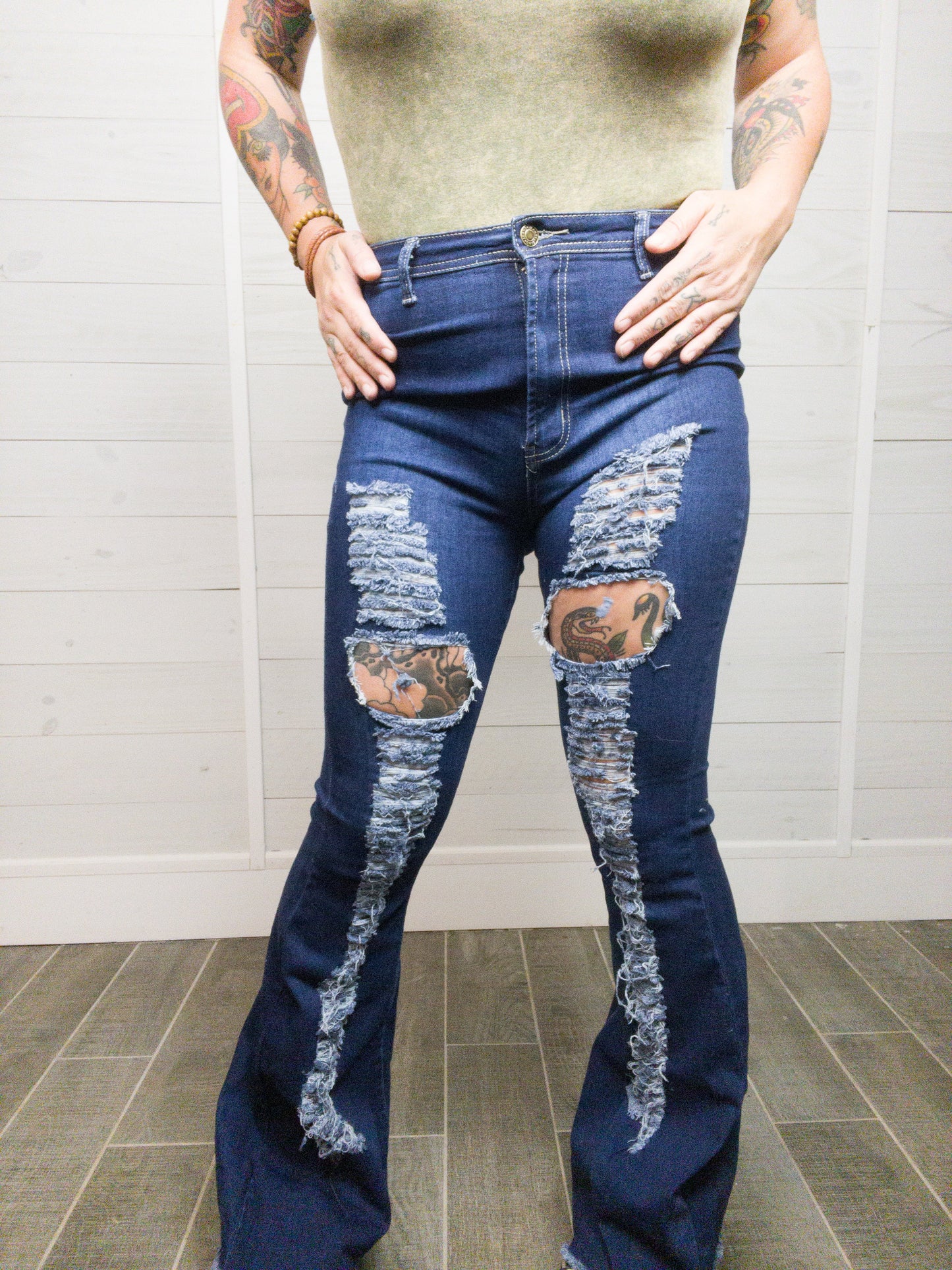 Rockstar Mentality High Waisted Distressed Bell Bottoms