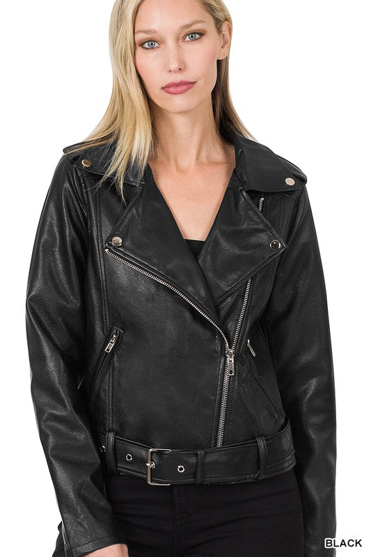 Side Of Sass Vegan Leather Moto Jacket (2 Color Options)