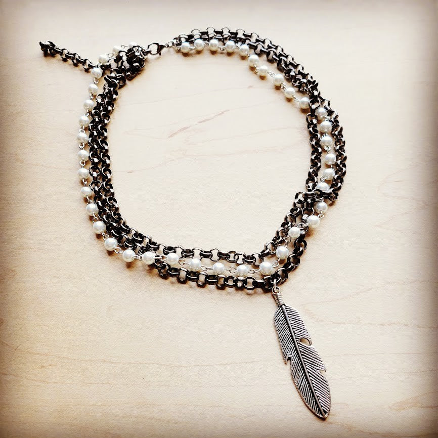 Glass Pearl & Gunmetal Necklace