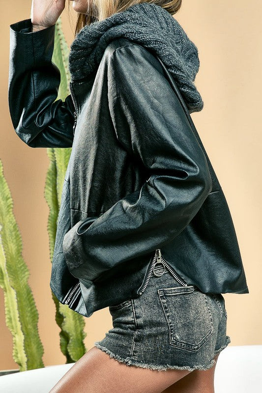 Meet Me Outside Hooded PU Jacket