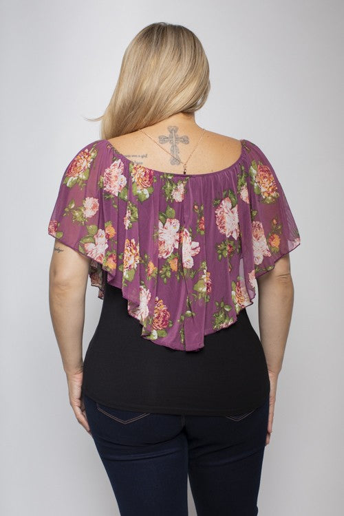 Love Me Floral Curvy Asymmetrical Top With Necklace
