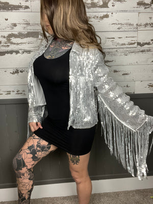 Party In The Back Fringe Sequin Jacket (Two Color Options)