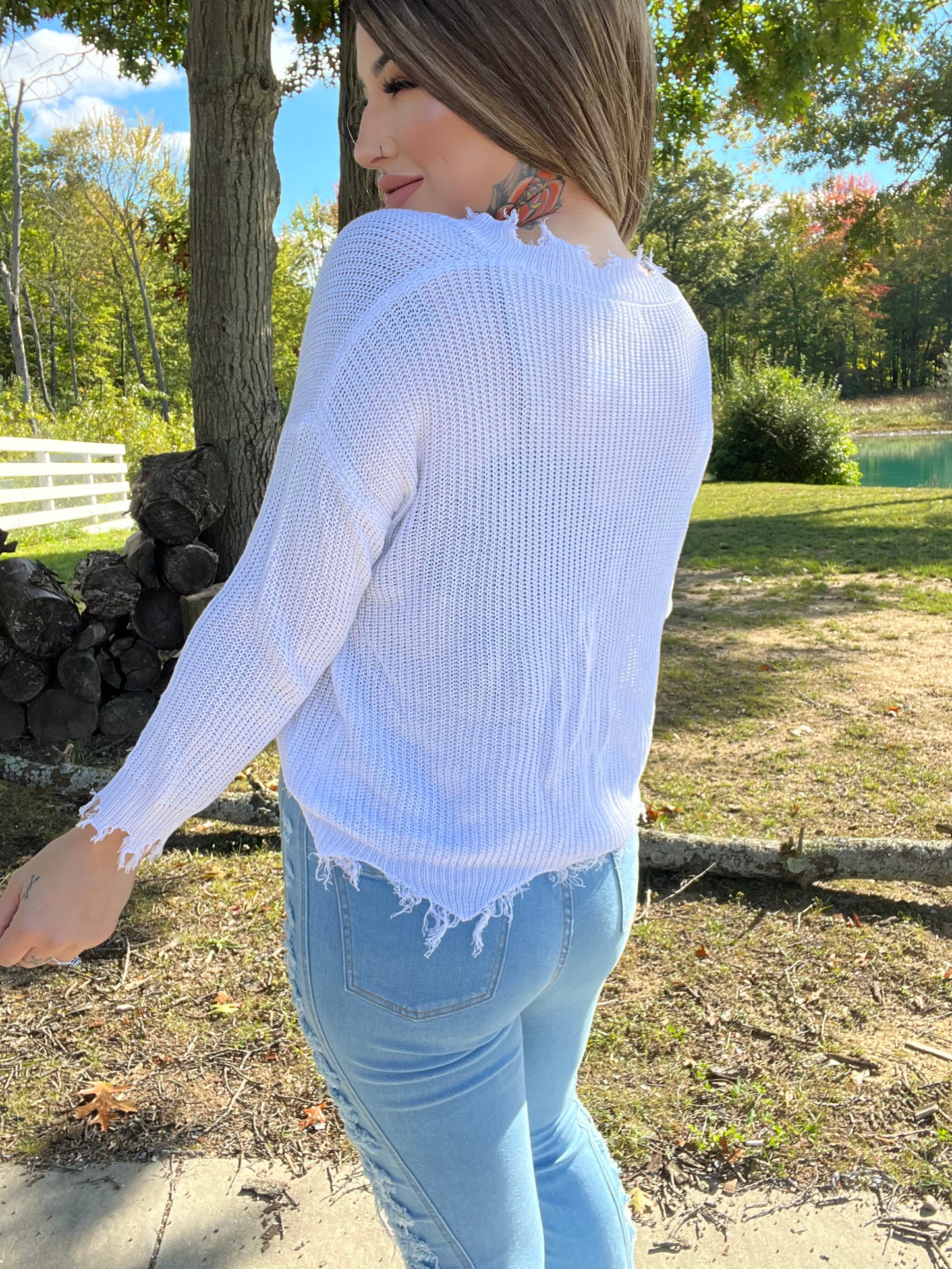 Give You A Chance V Neck Distressed Sweater