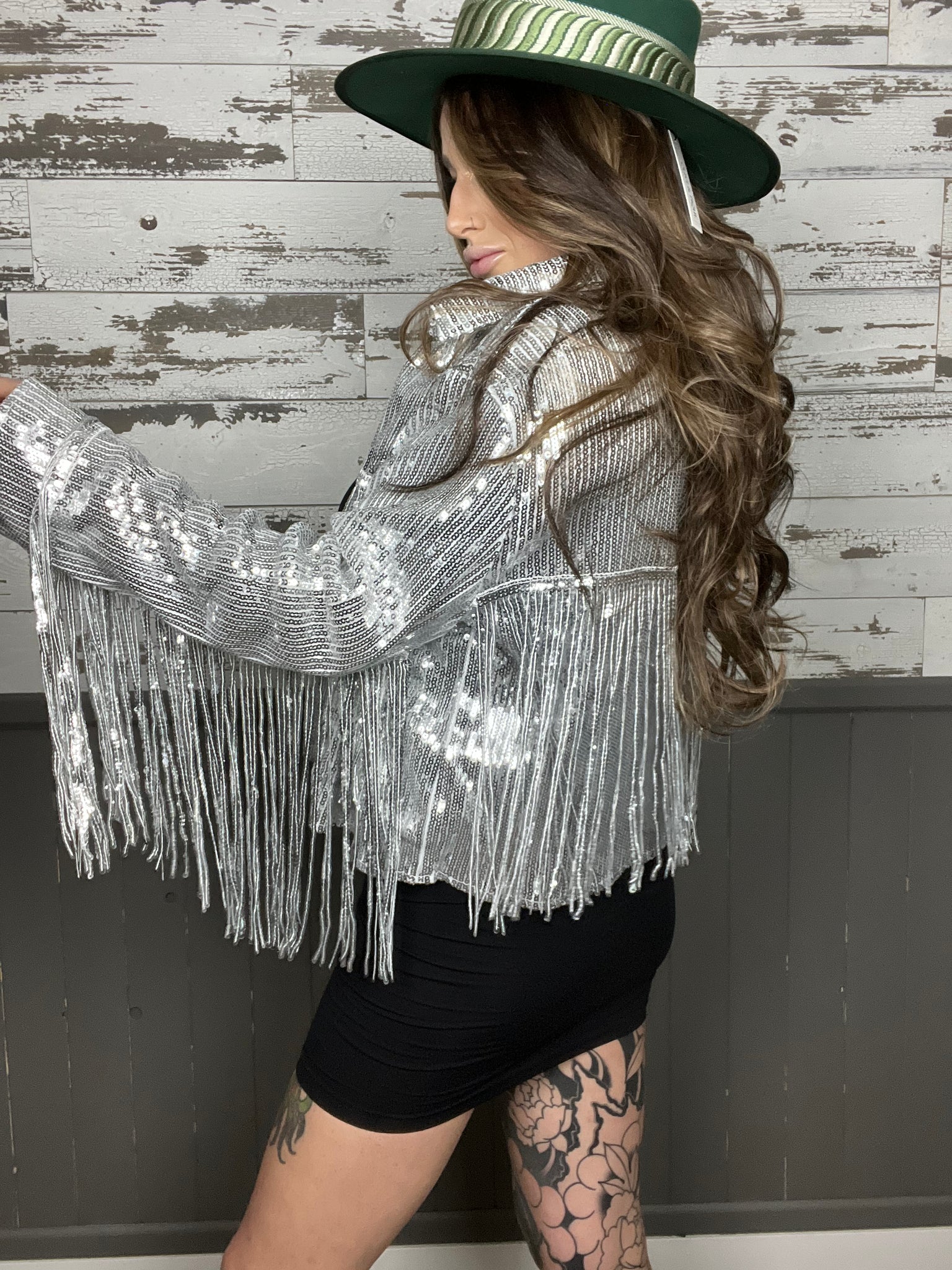 Party In The Back Fringe Sequin Jacket (Two Color Options)