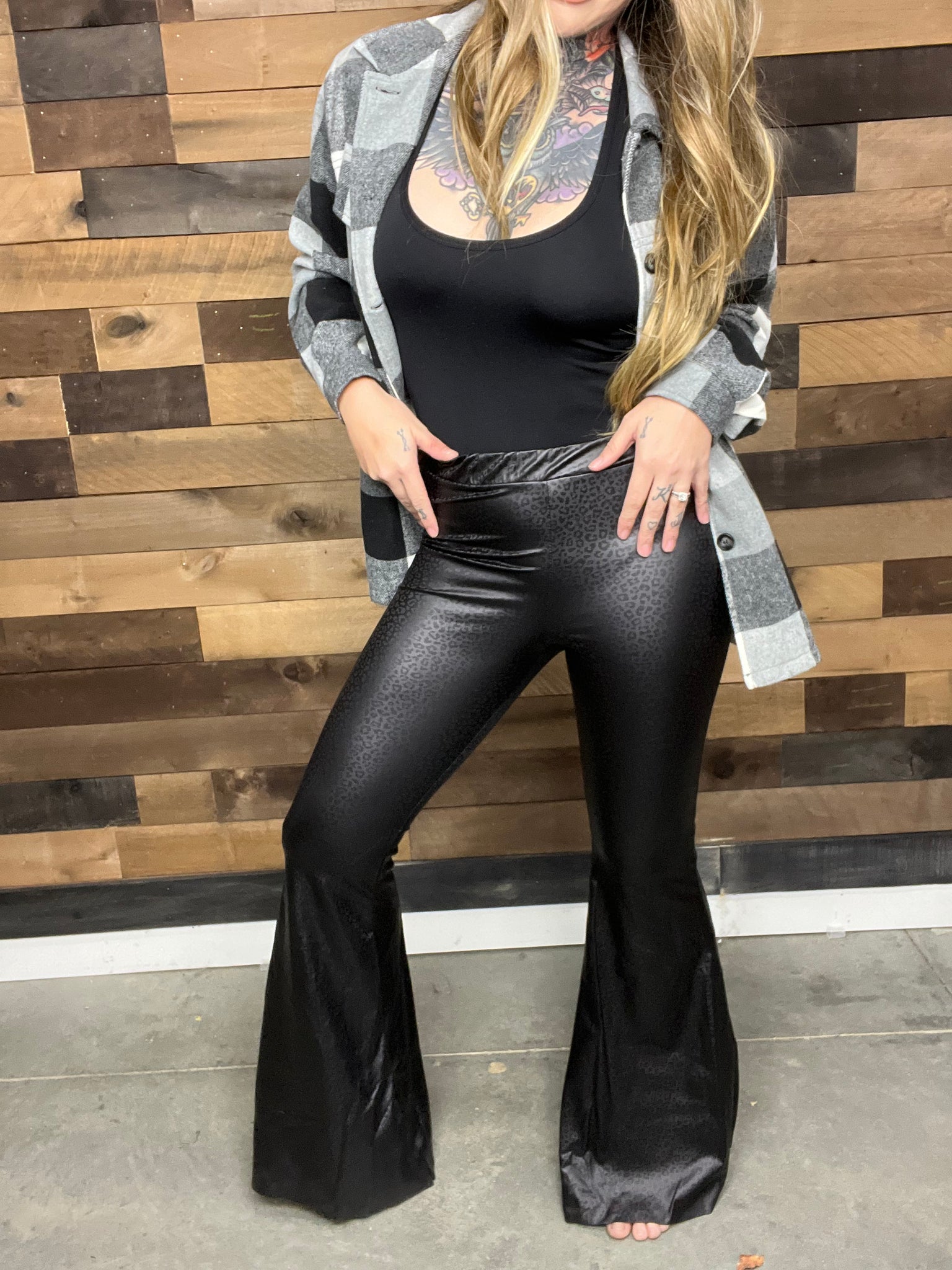 Opposites Attract Faux Leather Flared Pants